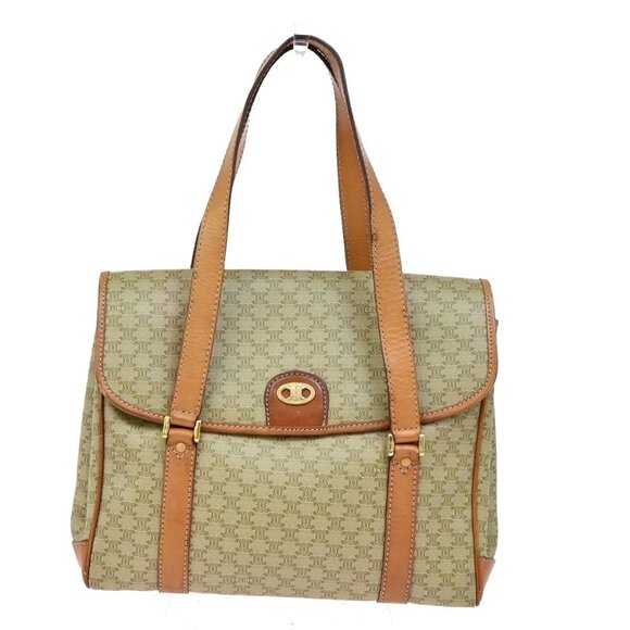 CELINE Logo Macadam Pattern Shoulder Hand Bag PVC Leather Brown GHW 61KA847 - Picture 1 of 16